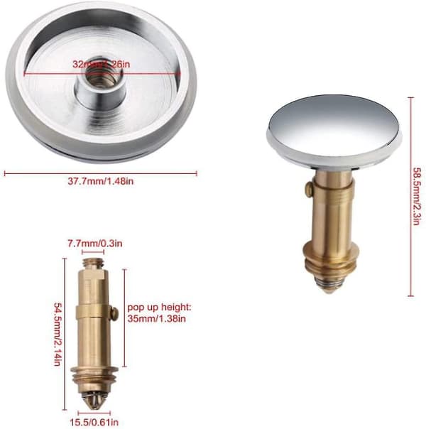 [LCS] Universal Pop Up Vaskeprop 38mm, Krom Pop Up Click Clack Afløbsventil til Køkken Badeværelse