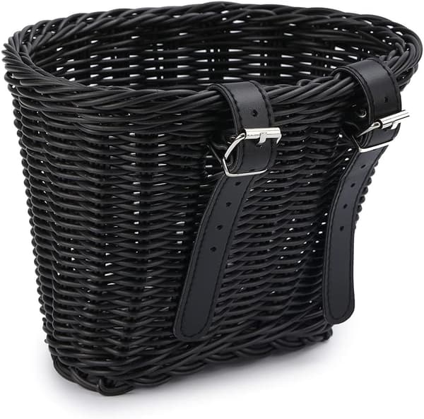 [LCS]Plastic Rattan Bicycle Basket Front, Bicycle Storage Basket, PE Woven Adjustable
