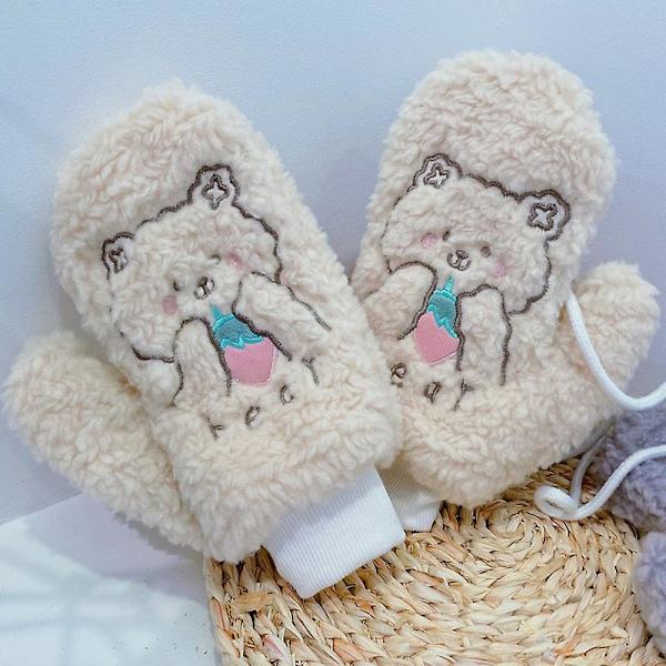 Tjocka Varma Vinterhandskar med Sammet, Helfingerhandskar beige