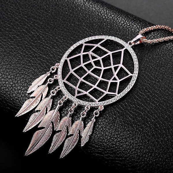 Pitkä Tupsu Lehti Sulka Kaulakoru Korvakoru Ontto Korut Unisieppari Riipus Kaulakoru Naisille Rose Gold Necklace