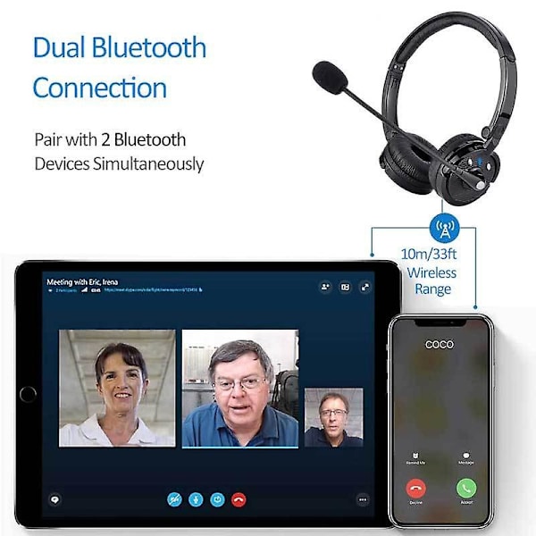 Ammattikäyttöön tarkoitettu lähetyskuuloke HD-puomimikrofonilla Bluetooth Softphone langaton kuuloke mikrofonilla ja melunvaimennuksella