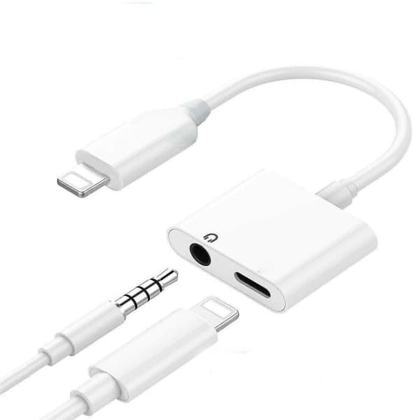 [LCS]2-i-1 lydsplitteradapterlader 3,5 mm øretelefon kompatibel med iPhone 7 8 X Plus Xr Max