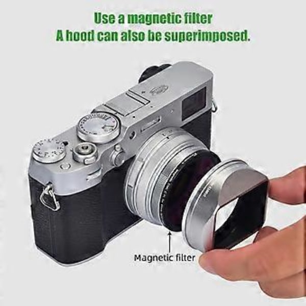 PRO TANLE Neliömäinen metallinen vastavalosuoja korvaava Fujifilm Fuji X100VI -kameran lisävarusteille, magneettinen asennus