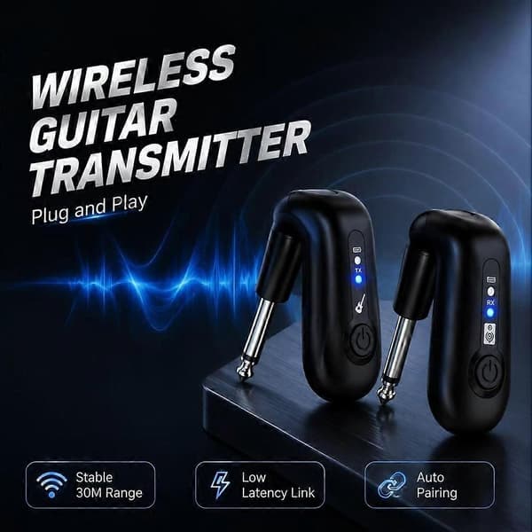 2.4G trådløst gitarsystem, trådløs lydsender og -mottaker for elektrisk gitar og elektriske instrumenter Black