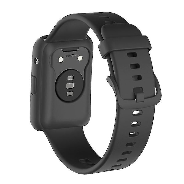 Silikone Armbåndsrem til Huawei Watch Fit, Udskiftningsrem + Ridsefast Urkasse Sort, Sort Style D Huawei Watch Fit Black, Black