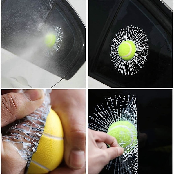 3D-autotarrat, hauska pallo osuu auton ikkunaan särkyen lasin, ajoneuvon koristetarra tarvikkeet + kaavin (vihreä tennis)