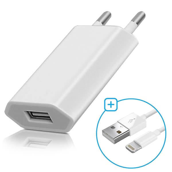 [LCS] USB-lader + Lightning-kabel (iPod, iPhone) - Hvit