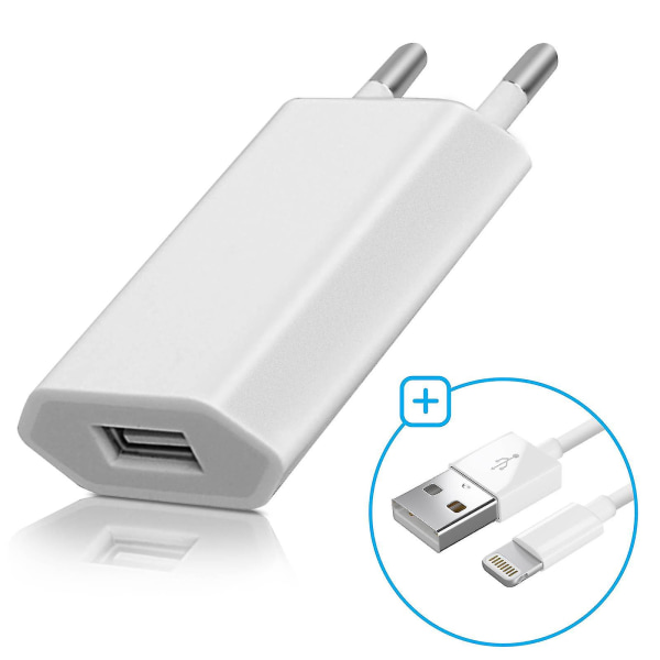 USB nätladdare + Lightning-kabel (ipod, Iphone) - Vit