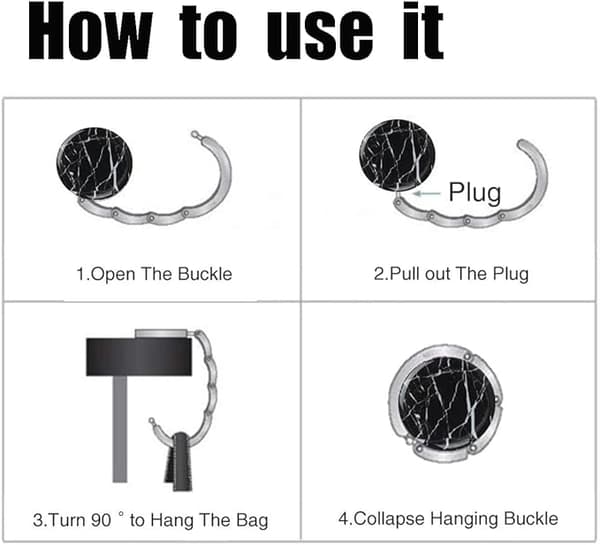 [LCS] 3 Pcs Metal Foldable Bag Hook Foldable Bag Hook Holder Non-slip Foldable Handbag Holder for Hand Office Restaurant Handbag Hook