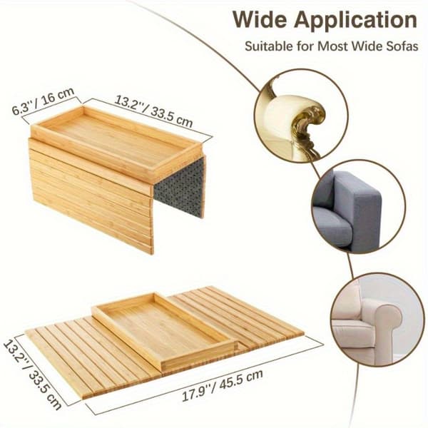 [LCS] Foldable Bamboo Style Armrest for Sofa, No Assembly, Drip-Free Cup Holder, Non-Slip Cushion for Sofa, Office Natural