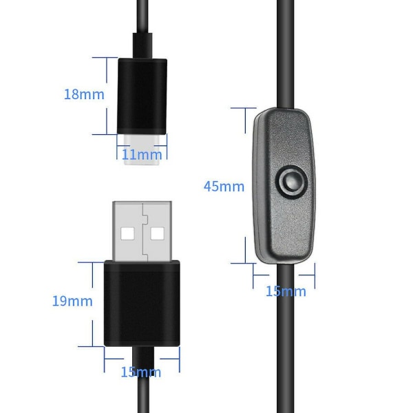 3a USB Typ C-kabel med på/av-knapp Power Raspberry Pi-telefonladdning
