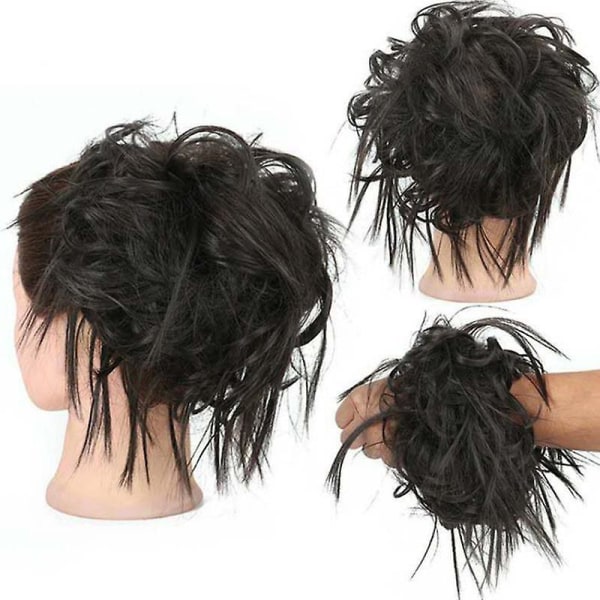 Elastiskt band Chignon hår rufsig lockigt Scrunchie Fake Hair Exte Black