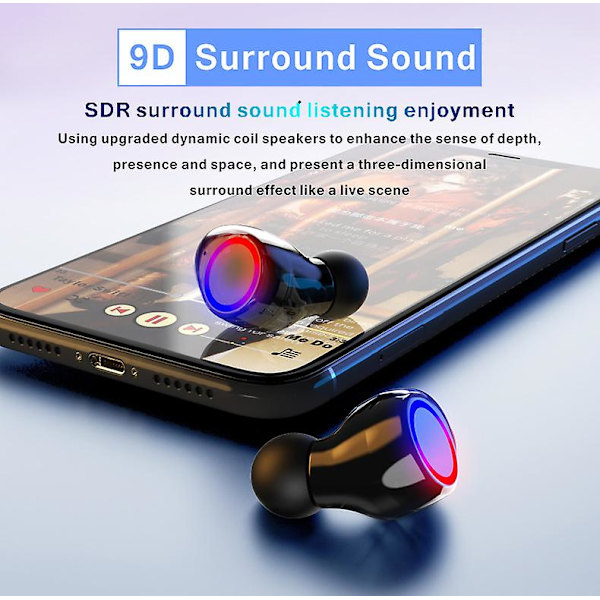 M12 Bluetooth Hovedtelefon Tws Trådløs Touch Digital Disp med Dobbeltøre Black