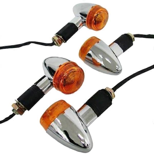 Motorsykkelblinklys Krom Front Baklys for Chopper (4 stk) Silver  Yellow