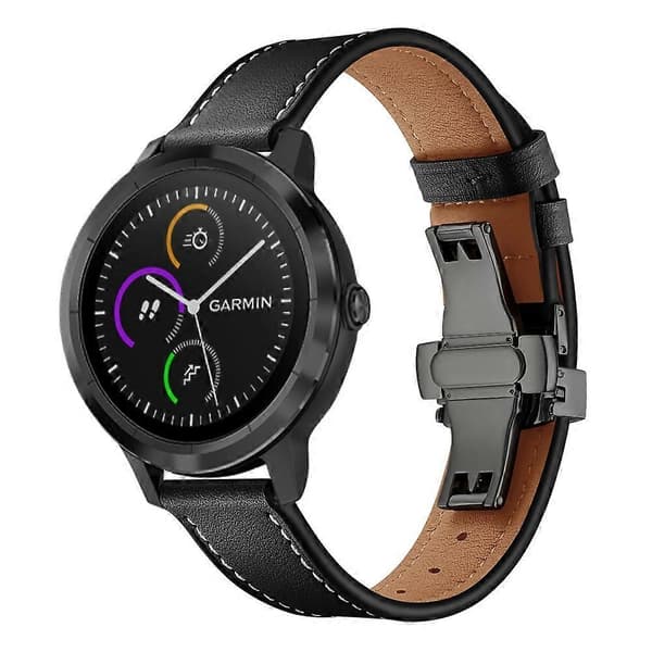 [LCS]20mm Top-layer koskind ægte læder urrem erstatning til Garmin Vivoactive 3 Vivom Black Black+Black