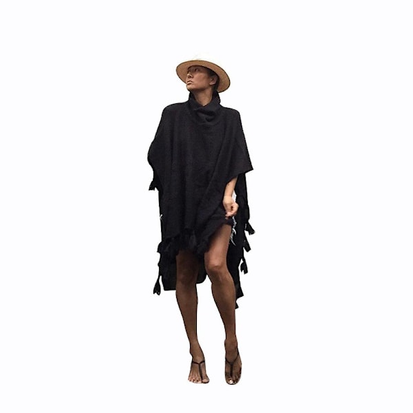 Høy Krage Sommer Bikini Cover Up Halv Erm Tassel Strandklær