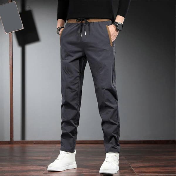 Herr Sommar Cargo Byxor Elastisk Dragsko Midja Enfärgad Långbyxor Sidofickor Raka Ben Black 4XL