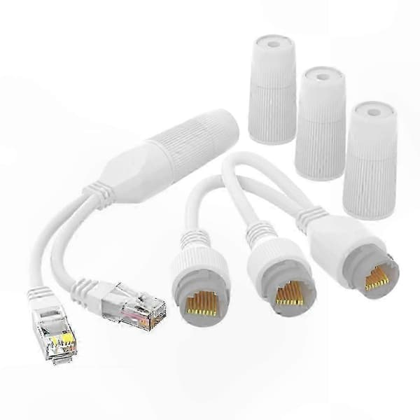 Ethernet Splitter Adapter 1 till 2 portar Vattentät POE-separator för samtidig onlineanvändning Slitstarkt ABS-material