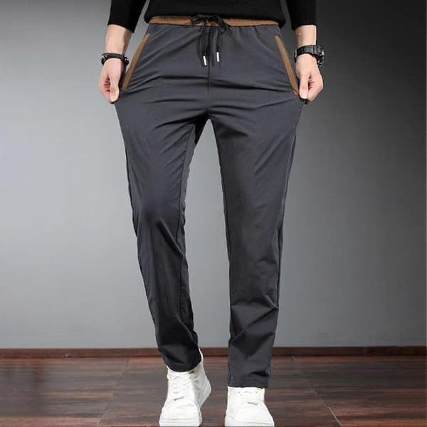 Herr Sommar Cargo Byxor Elastisk Dragsko Midja Enfärgad Långbyxor Sidofickor Raka Ben Black 4XL