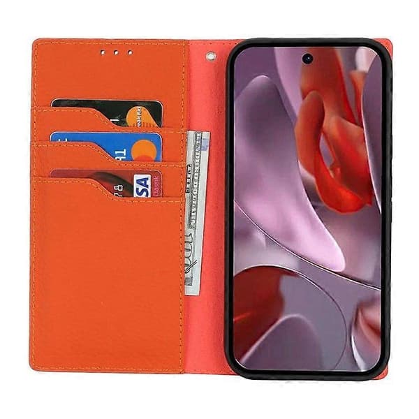 För Google Pixel 9a Plånboksfodral Äkta Kohud Telefonfodral Litchi Textur Dark Blue