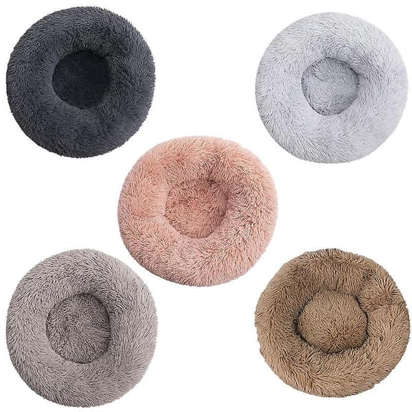 Varm hund- och kattsäng för vintern, rund donut-bädd för husdjur light gray