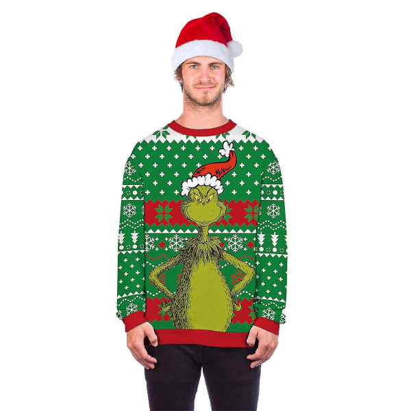 Herr Långärmad Grinch-tröja Ugly Pullover Jultopp L