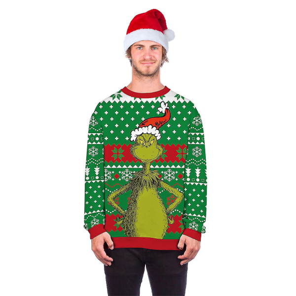 Langermet Grinch-genser for menn og kvinner, stygg julegenser XL