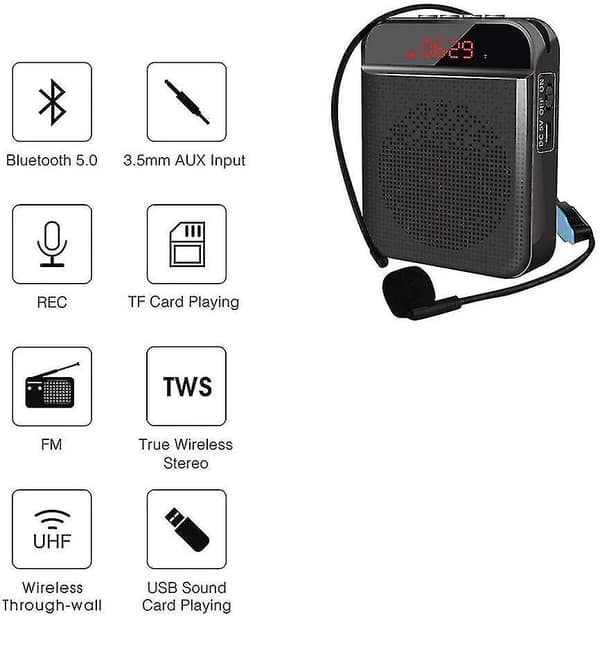 [LCS] Bærbar stemmeforsterker, Bluetooth taleforsterker med midjebånd black