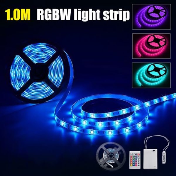 Fleksibel Reb Belysning RGB LED Strip Lys Batteridrevet 1m L