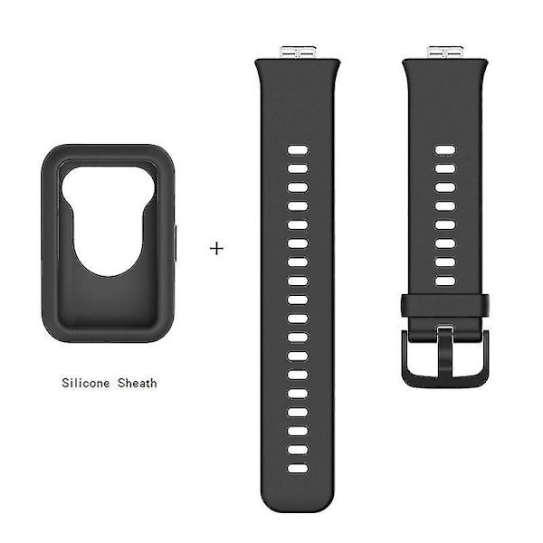 Silikone Armbåndsrem til Huawei Watch Fit, Udskiftningsrem + Ridsefast Urkasse Sort, Sort Style D Huawei Watch Fit Black, Black