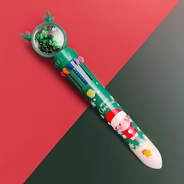 Flerfärgad Kulspetspenna Jul-Tema Tryckt 10 Färger Söta Tecknade Infällbara Kulspetspennor Skola Christmas Boy