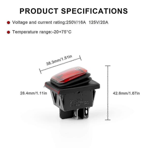 4-bryter, vanntett vippebryter, AC 16A/250V 20A/125V 4-pinners 2-posisjon, panelmontert vippebryter [MI]
