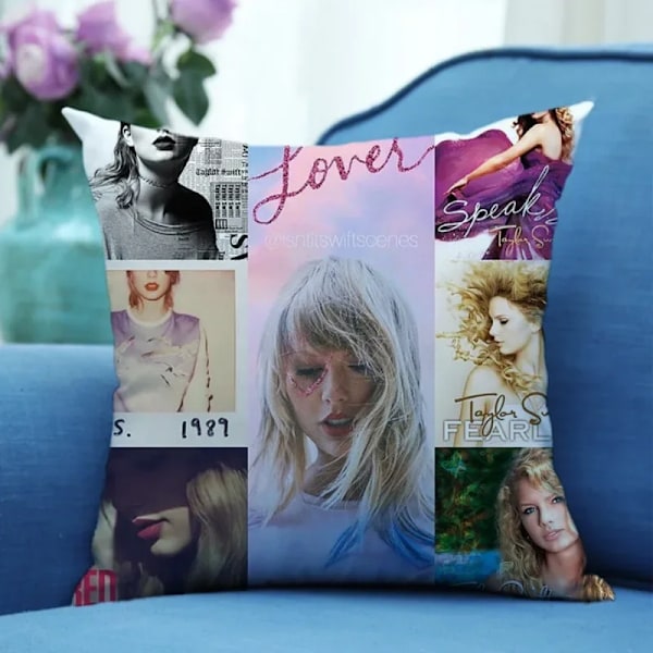 Taylors The Swifts -aiheinen tyynyliina Laulaja-kiertue Musiikkitähdet Hahmot Yksipuolinen TS-painatus Koristetyynynpäällinen Koristetyynyt Tyynyliina 2 Flax(45x45cm) Pillowslip 2