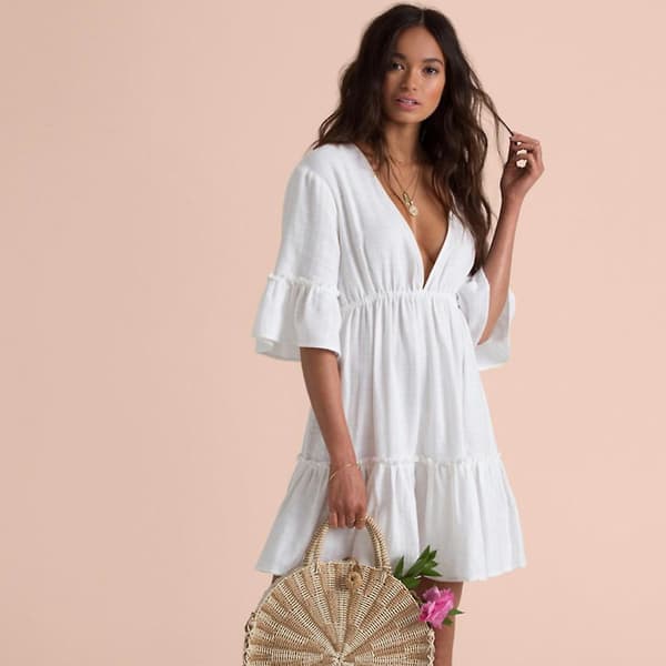 [LCS]Bikini Cover Up Creasing Suncreen V Neck Backless Kaftan Beachwe