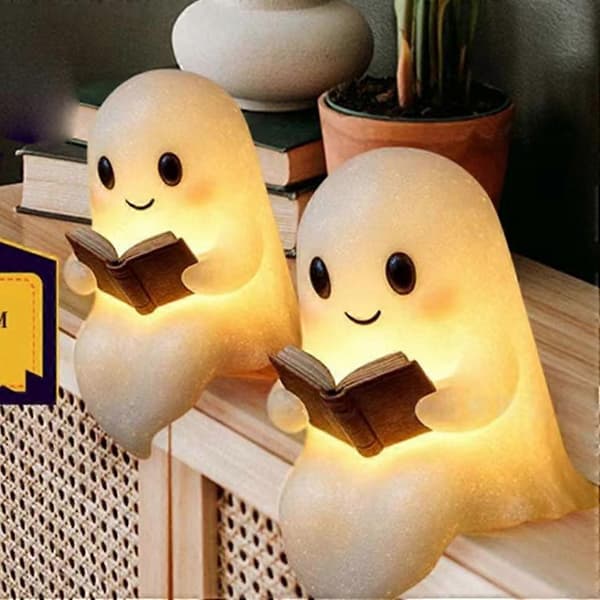 Bokelskeres glede søte spøkelser leselampe for Halloween-netter og studietider skrivebordslampe 9.5*8.5*14cm