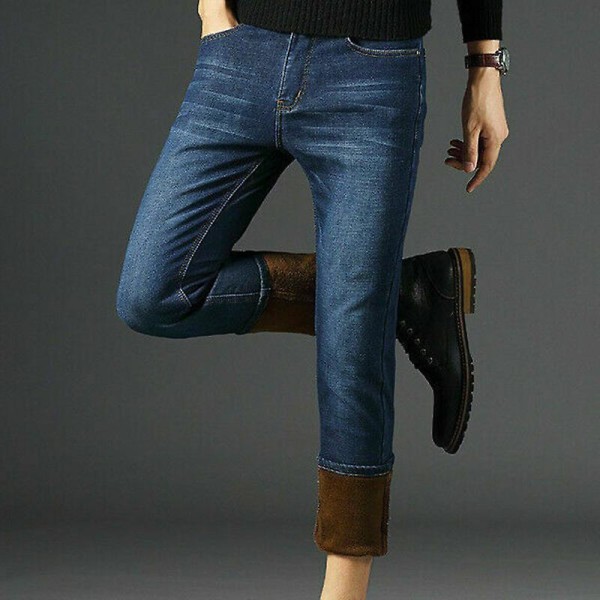 Vinter jeansbyxor för män Jeans Fleecefodrade varma byxor med raka ben Tjocka långbyxor Plus Size 28