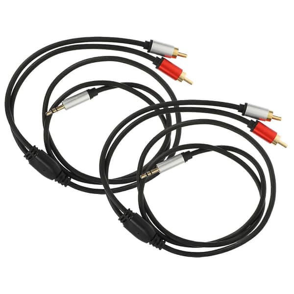 Lydadapterkabel 3,5 mm til 2 RCA han til højttaler 2 stk. sort kobber