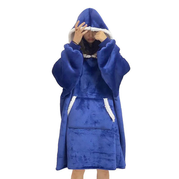 Flannel Hætteklæde Tæppe, One Size blue