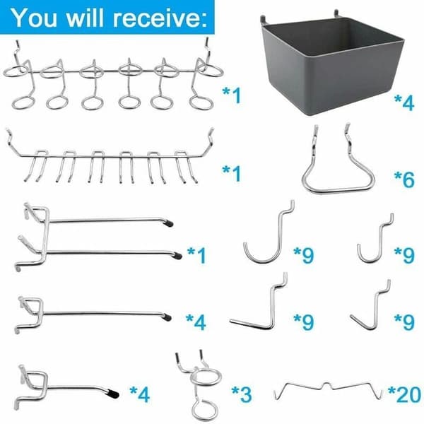 [LCS] Pegboard Hooks Tool Holder with Bins, Peg Locks, for Organizing Various Tools, 80 Pieces, Sunny