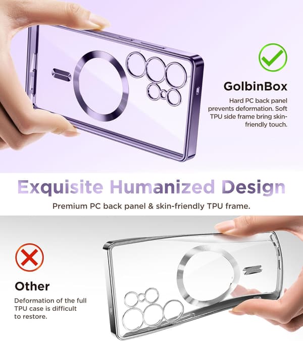 [LCS]Magnetic Case Samsung Galaxy S25 Ultra, Compatible with MagSafe, [Full Camera Protection] [Screen Protector] Shockproof Plated Transparent Black\/Clear