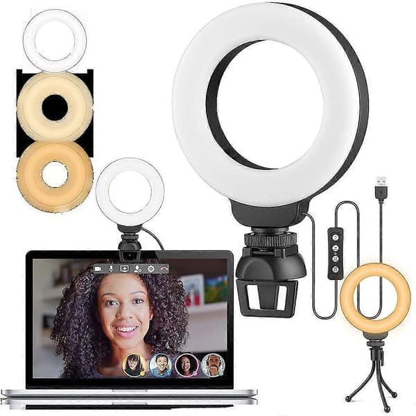 [LCS]Cl06 Videokonference Lys 4' 10cm Selfie Ringlys Til Ipad Laptop Pc Webcam Lys Med Klips Til Youtube Live