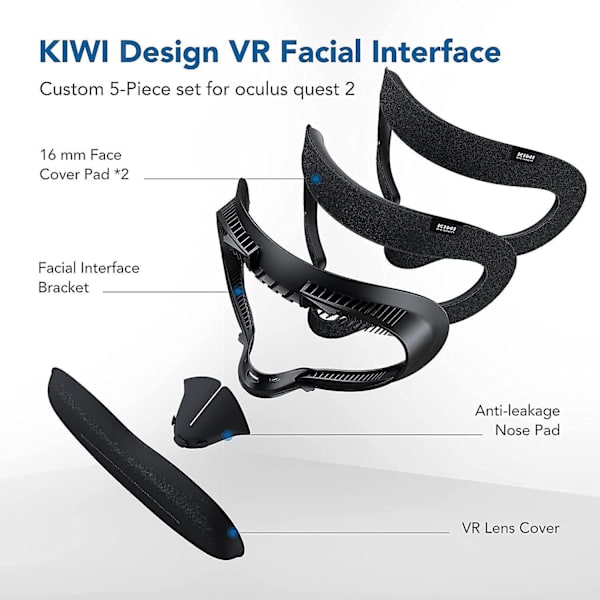KIWI design Ansiktsgrensesnittbrakett for Oculus Quest 2 med 2 stk PU-skum Erstatning, Beskyttende