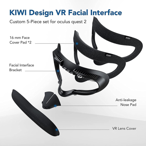 KIWI design Facial Interface Bracket för Oculus Quest 2 med 2 ST PU-skumersättning, skyddande