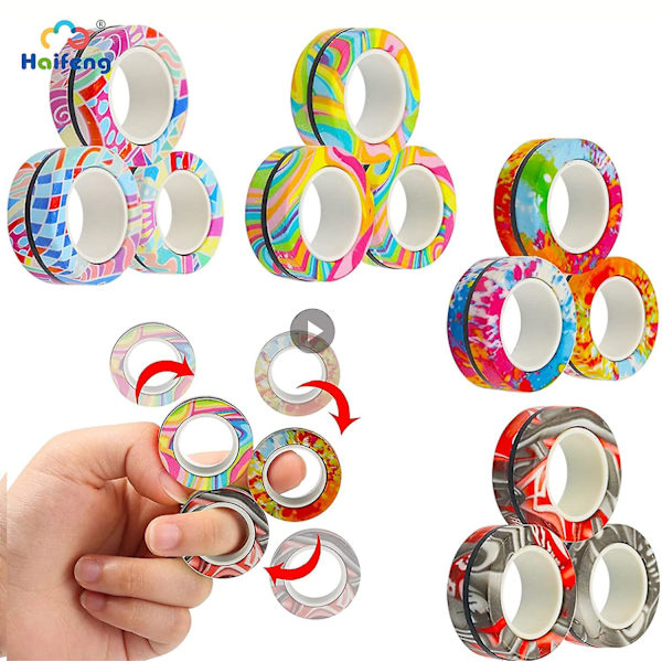 Nya 3st Magnetiska Snurr Fidget Ring Spinner Magnet Fidget Leksaker Avstressande A