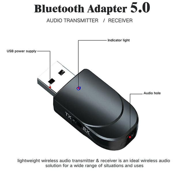 [LCS]Universal 3-i-1 USB Bluetooth 5.0 lydsender/-mottaker 3,5m
