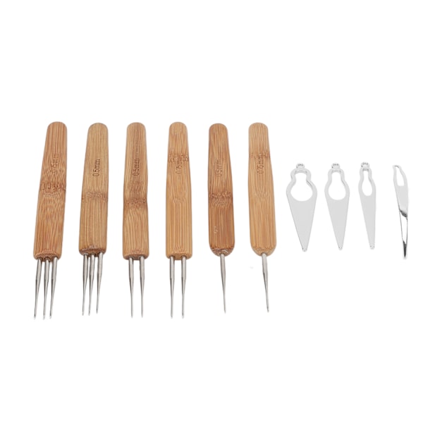 10 st Dreadlocks Verktygsset Legering Bambu Virknål Dreadlocks Nålar Kit för Hårstyling Silver 0.5