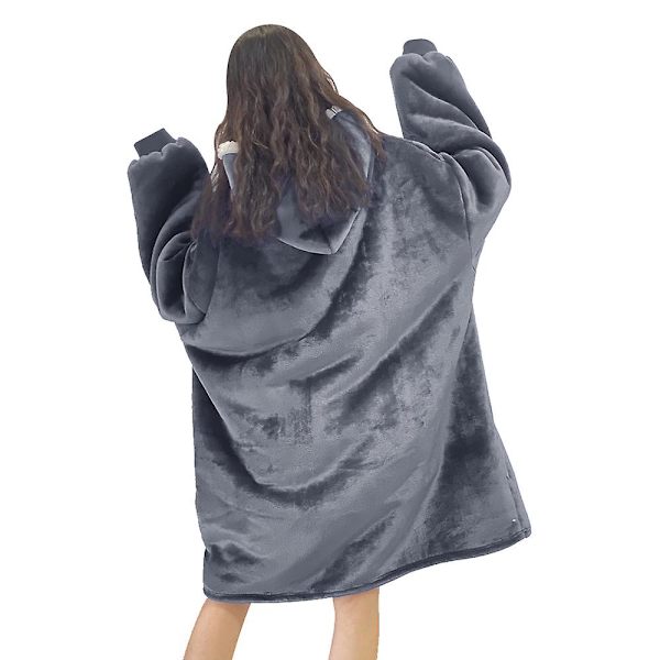 Flannel Hætteklæde Tæppe, One Size dark gray