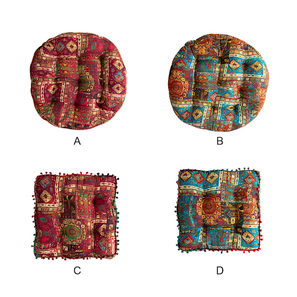 Boho Stil Utomhus Rund Vändbar Sittdyna – Round Red（55cm)
