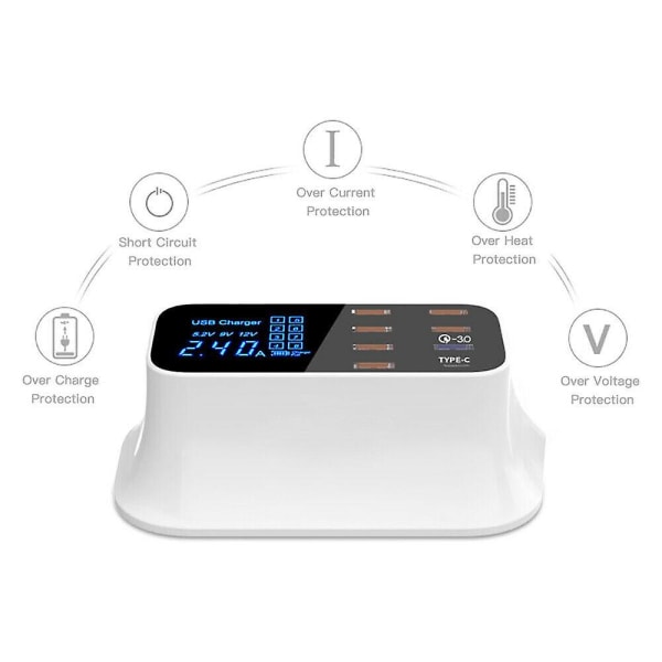 Qc 3.0 Hurtiglading 8 Port USB Hub Type C Skrivebordsdokkingstasjon LCD-Skjerm