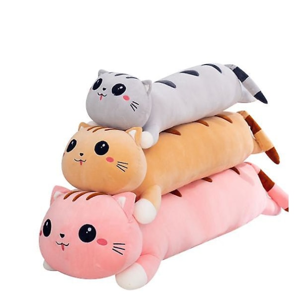 Katt Plyschleksak Lång Bomulls Docka Plysch Mjuk Bomull Fylld Sovkudde pink 130cm